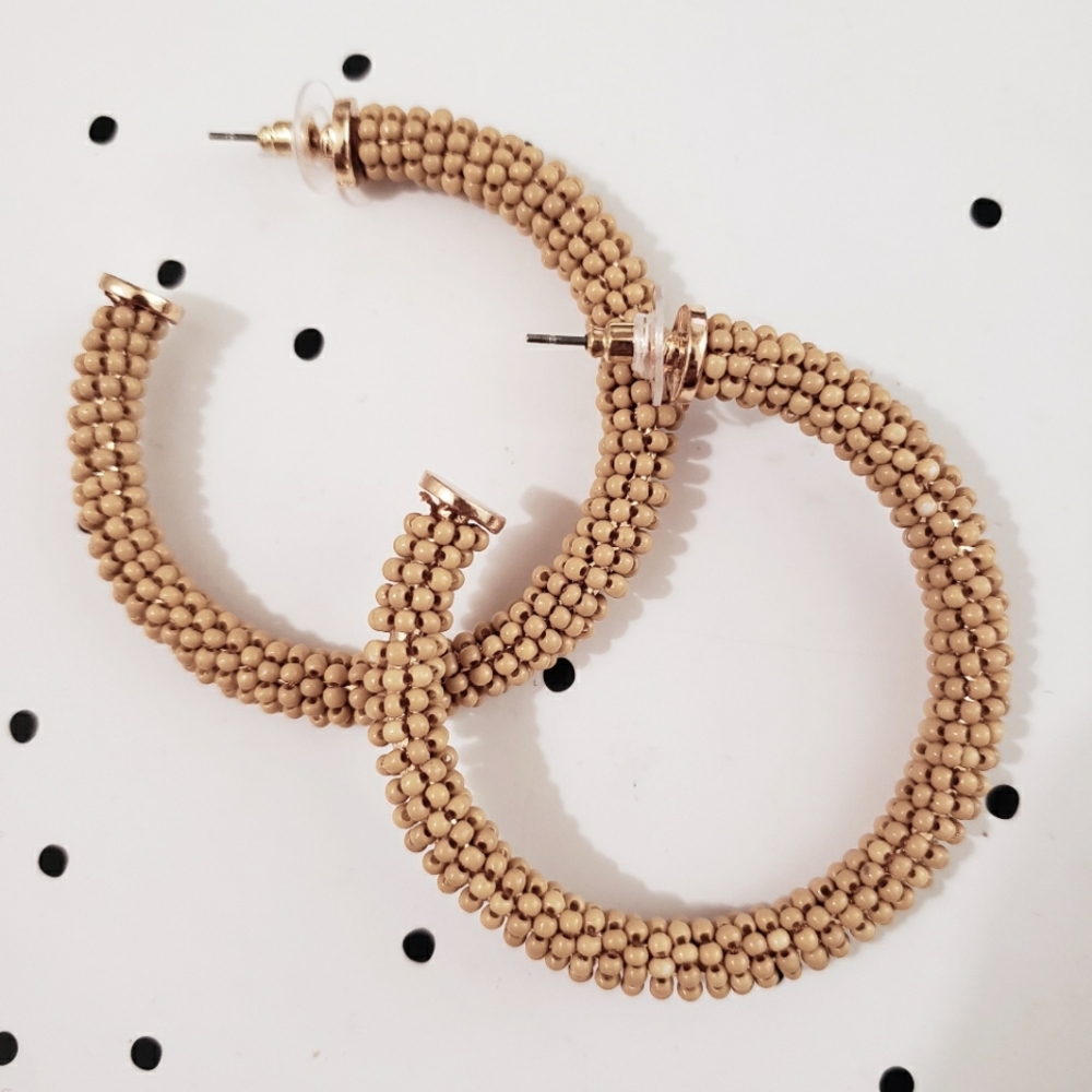 Beaded Hoop Earrings in light brown